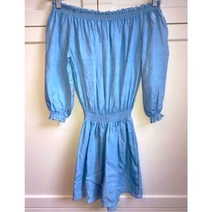Walter Baker Kaiser Romper XS blue denim look ruffle off shoulder